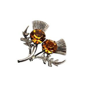 Vintage Ward Bros. Scottish Thistle Sterling Brooch with Amber Crystals 1.5"